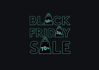 Black Friday Sale text banner with shopping bags and percentage off numbers