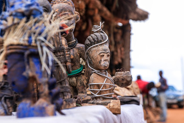 Wood Toys on the Local Woodoo Fetish Market, Benin, West Africa 