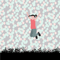 vector, isolated, on bright background, flat style girl jumping