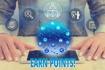 Word writing text Earn Points. Business photo showcasing collecting scores in order qualify to win...
