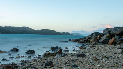Islands and Sea with Sunset in the Background