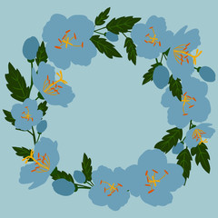 Vector illustration of a wreath of blue wildflowers