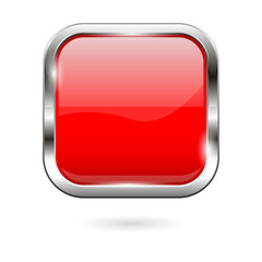 Red glass button. 3d shiny square icon