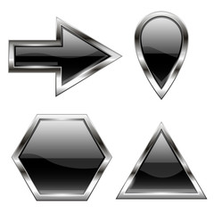 Black shiny web icons with metal frame