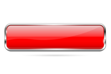 Red glass button. 3d shiny rectangle icon