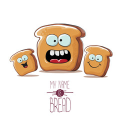 vector funky cartoon bread character with friends isolated on white background. funky food bakery kids characters set or collection