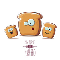 vector funky cartoon bread character with friends isolated on white background. funky food bakery kids characters set or collection