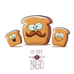vector funky cartoon bread character with friends isolated on white background. funky food bakery kids characters set or collection