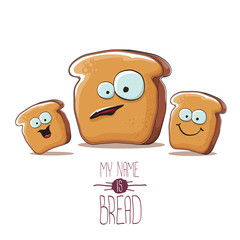 vector funky cartoon bread character with friends isolated on white background. funky food bakery kids characters set or collection