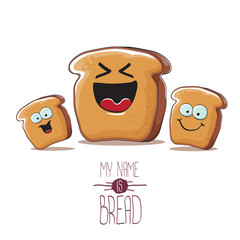 vector funky cartoon bread character with friends isolated on white background. funky food bakery kids characters set or collection