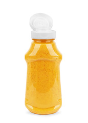 Glass jar of mustard isolated on the white background with clipping path