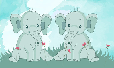 Obraz na płótnie Canvas baby elephants boy twins
