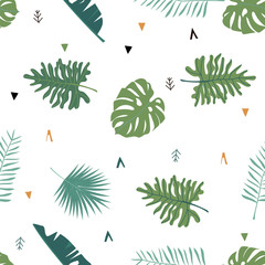 Cute safari background with leaves.Vector illustration seamless pattern for background,wallpaper,frabic.include wording wild and free.Editable element © piixypeach