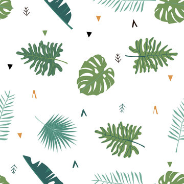 Cute safari background with leaves.Vector illustration seamless pattern for background,wallpaper,frabic.include wording wild and free.Editable element