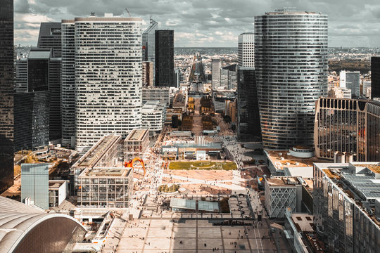 Panoramic view of La Defense Business district in Paris, France.