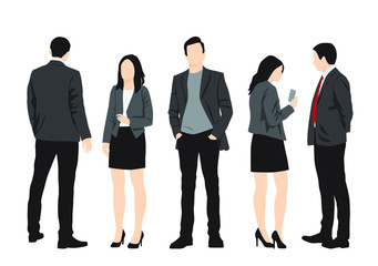 Obraz premium Silhouettes of men and women standing, cartoon character, group business people, vector illustration, flat designe icon, isolated on white background