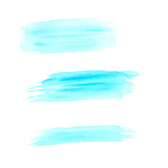 Collection of blue brushes. Blue watercolor smears and strokes isolated on white background