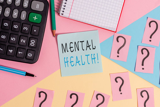 Word writing text Mental Health. Business photo showcasing demonstratings condition regard to their psychological well being Mathematics stuff and writing equipment above pastel colours background