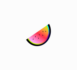 Vector illustration - neon slice of watermelon. Stylish cartoon style - idea for sticker.