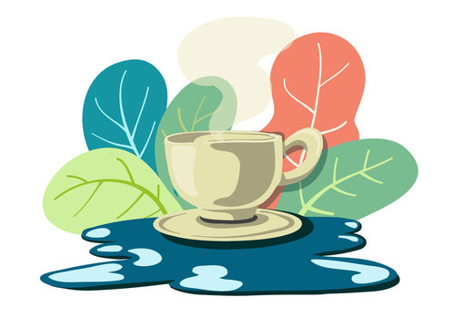 steaming coffee cup with colorful leaves clip art preview