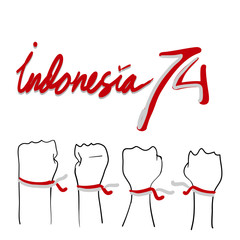 indonesian independence day illustration with flag and typographic in indonesian language means happy independence doodle cartoon style
