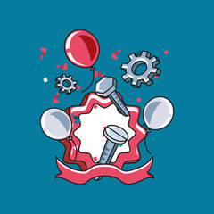 happy labor day label with screws and gears