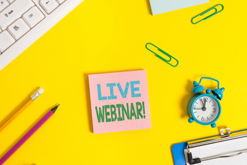 Text sign showing Live Webinar. Business photo showcasing presentation lecture or seminar...
