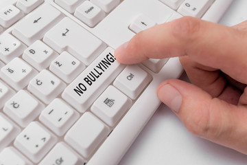 Text sign showing No Bullying. Business photo showcasing stop aggressive behavior among children...