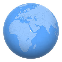 Eritrea on the globe. Earth centered at the location of the State of Eritrea. Map of Eritrea. Includes layer with capital cities.