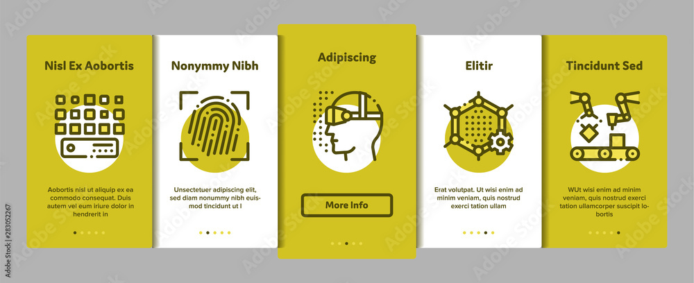 Poster artificial intelligence vector onboarding mobile app page screen. artificial intelligence details bi