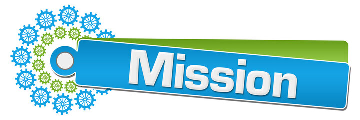 Mission Green Blue Gears Circular Label 