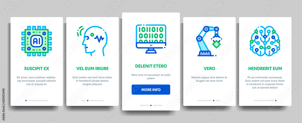 Poster artificial intelligence vector onboarding mobile app page screen. artificial intelligence details bi