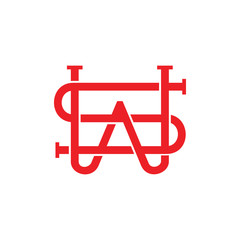 letter ws simple linked overlapping line logo vector