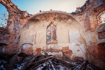 Old destroyed abandoned church in Ukraine