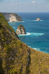 Amazing view of the Indian Ocean and the cliffs of Nusa Penida island in Indonesia