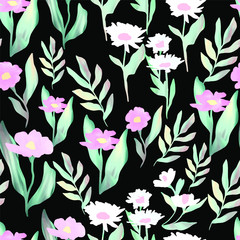 Flower print in bright colors - seamless background - Vector editable pattern lower edible, painted, digital art, spring summer, pretty background, graphic flowers nature