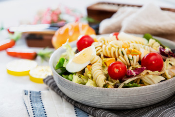 Dutch Mimolette egg pasta salad