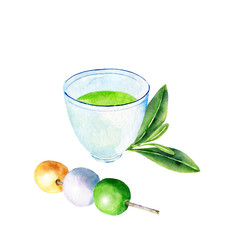 Matcha tea with japanese dessert