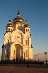 Fototapeta na wymiar Khabarovsk Russia, Transfiguration Cathedral in late afternoon light