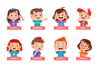 kid pointing body part vector set