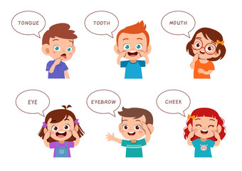 kids pointing body part vector set