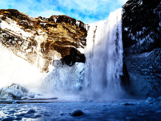 Iceland waterfall in winter