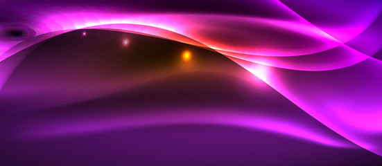 Neon shiny light glowing wave lines