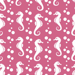 Vector seamless pattern with sea horses, bubbles
