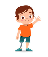 happy kid with prosthetic leg vector