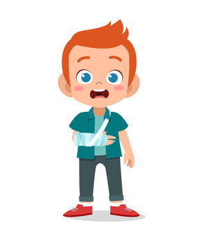 kid boy with fracture arm vector
