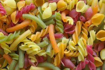 Mixed different pasta or macaroni close up