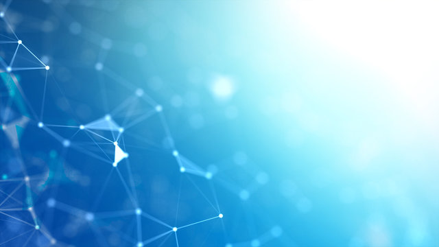 Abstract background Dot and connect line for cyber technology futuristic and network connection concept with dark and grain processed wide screen ratio. - Powered by Adobe