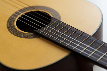 Obraz premium Close-up Wooden Spanish classic guitar with nylon string select focus shallow depth of field