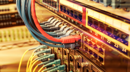 ethernet cable on network switches background